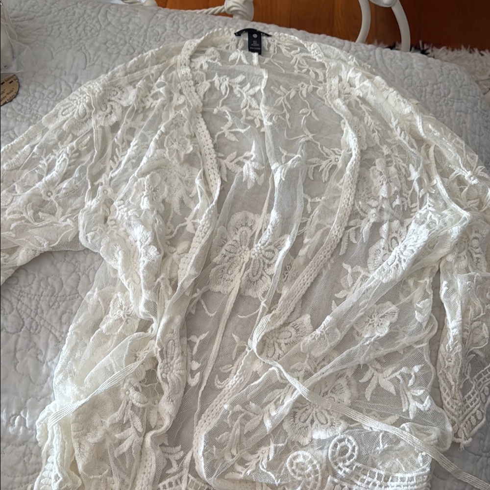 Aqua White Lace Swim Coverup
